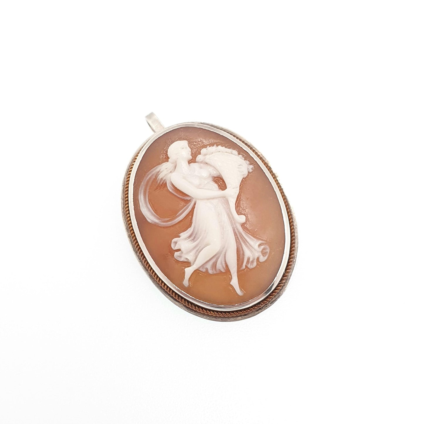 Antique Solid Silver Grace Cameo Brooch Pendant Art Deco Shell Hand Carved Necklace Dancing Fine Estate Vintage Jewelry Jewellery Jewelry