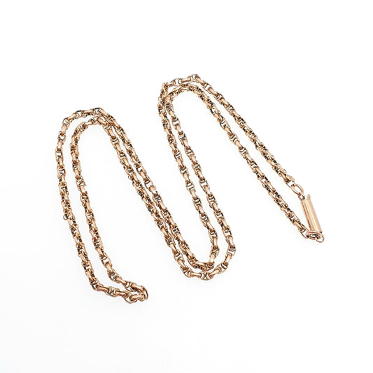 Antique Victorian 9ct 9k Rose Gold Chain Necklace Byzantine Style Fancy Knot Link Solid 375 9kt 49cm 19.3" 4.86g Vintage Jewelry Jewellery