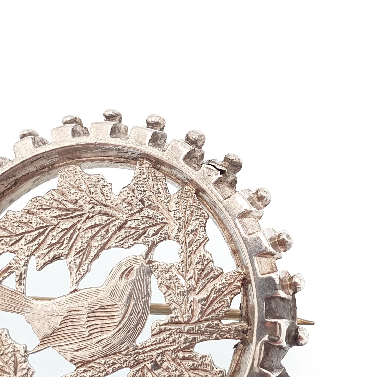 Antique Victorian Solid Silver Bird Brooch Etruscan Wheel Pin Sweetheart Good Luck Vintage Jewelry Jewellery