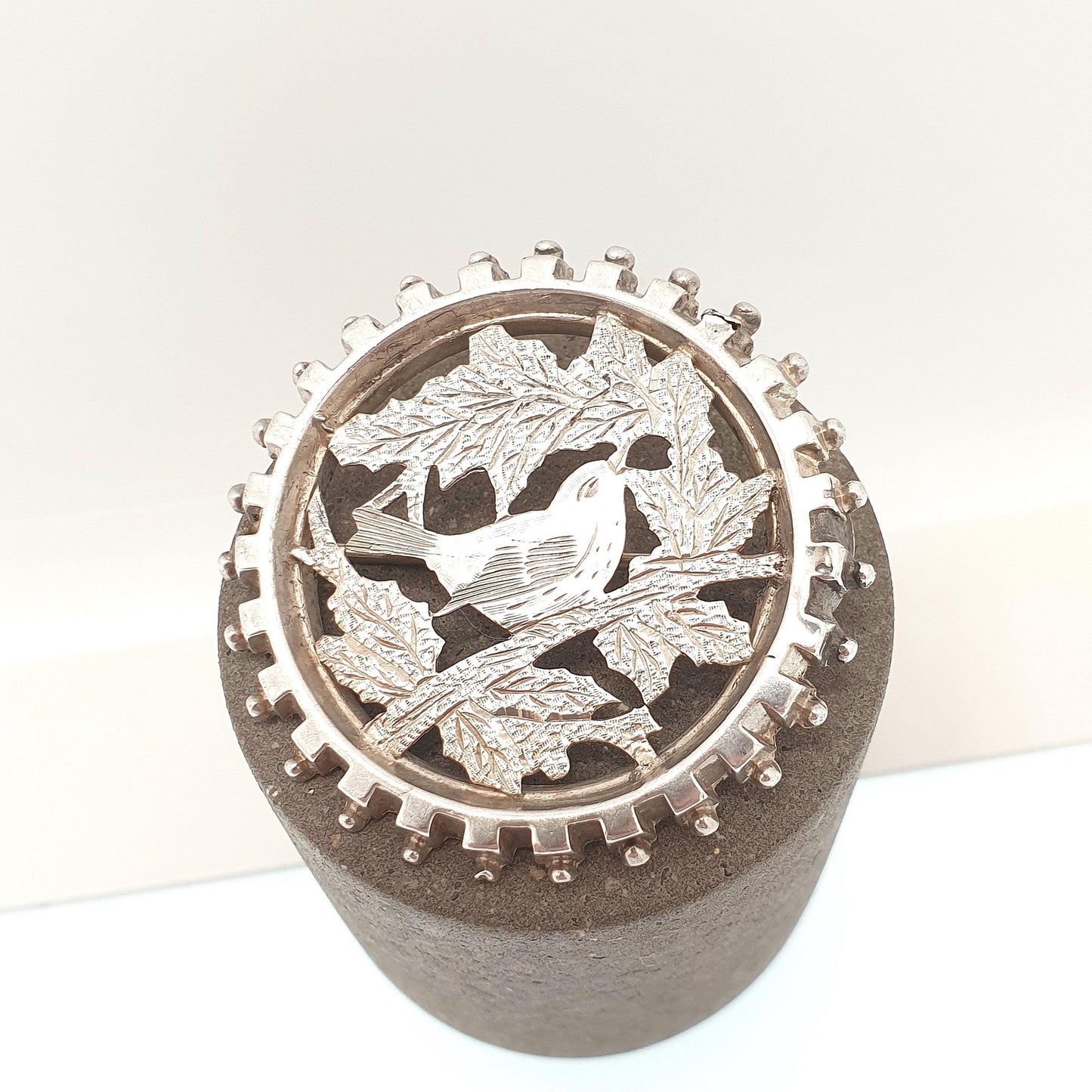 Antique Victorian Solid Silver Bird Brooch Etruscan Wheel Pin Sweetheart Good Luck Vintage Jewelry Jewellery