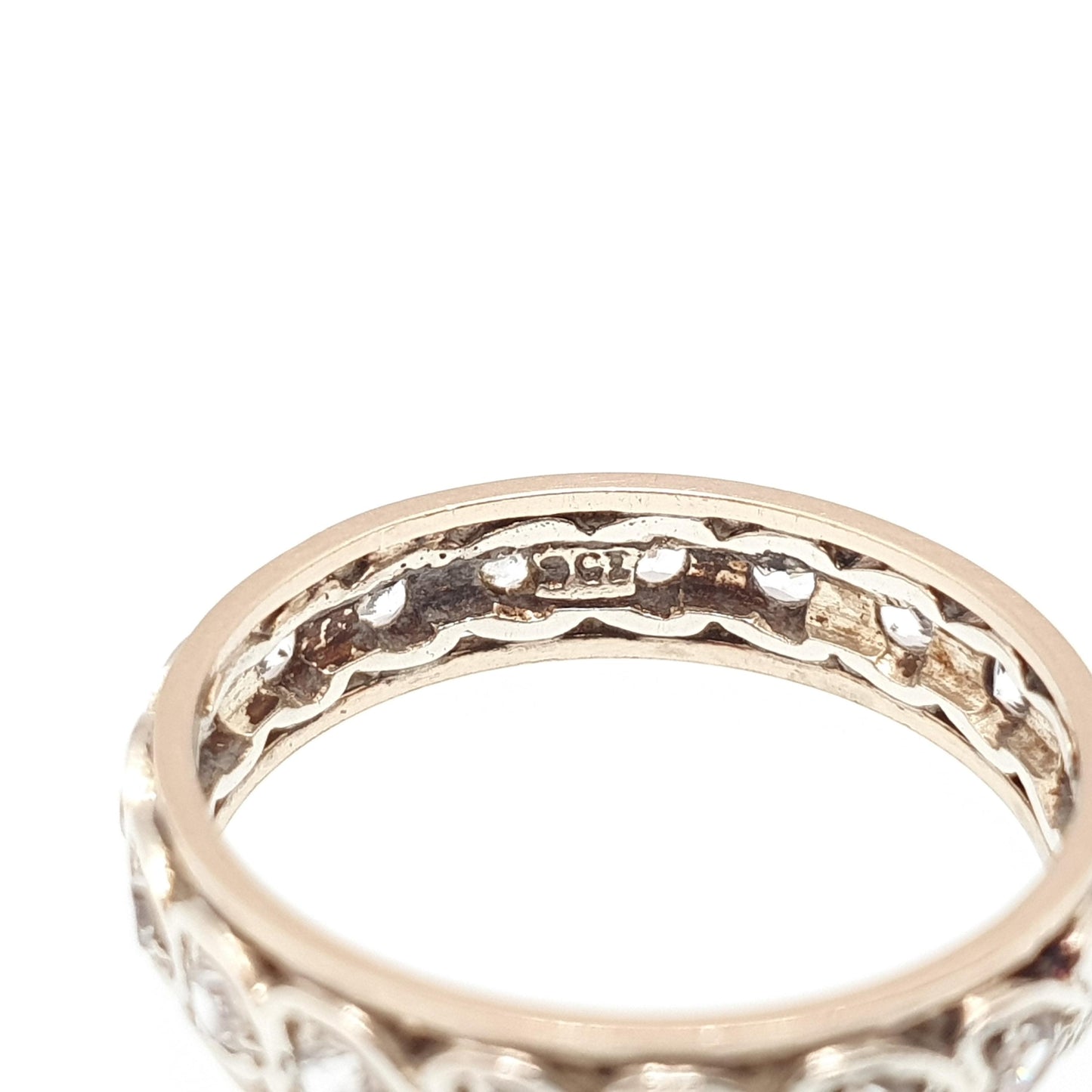 Antique Solid 9ct Gold Full Eternity Ring Heart Border White Spinel 9k 375 Band Sparkly Diamond Style Stacker Stacking Jewelry Jewellery