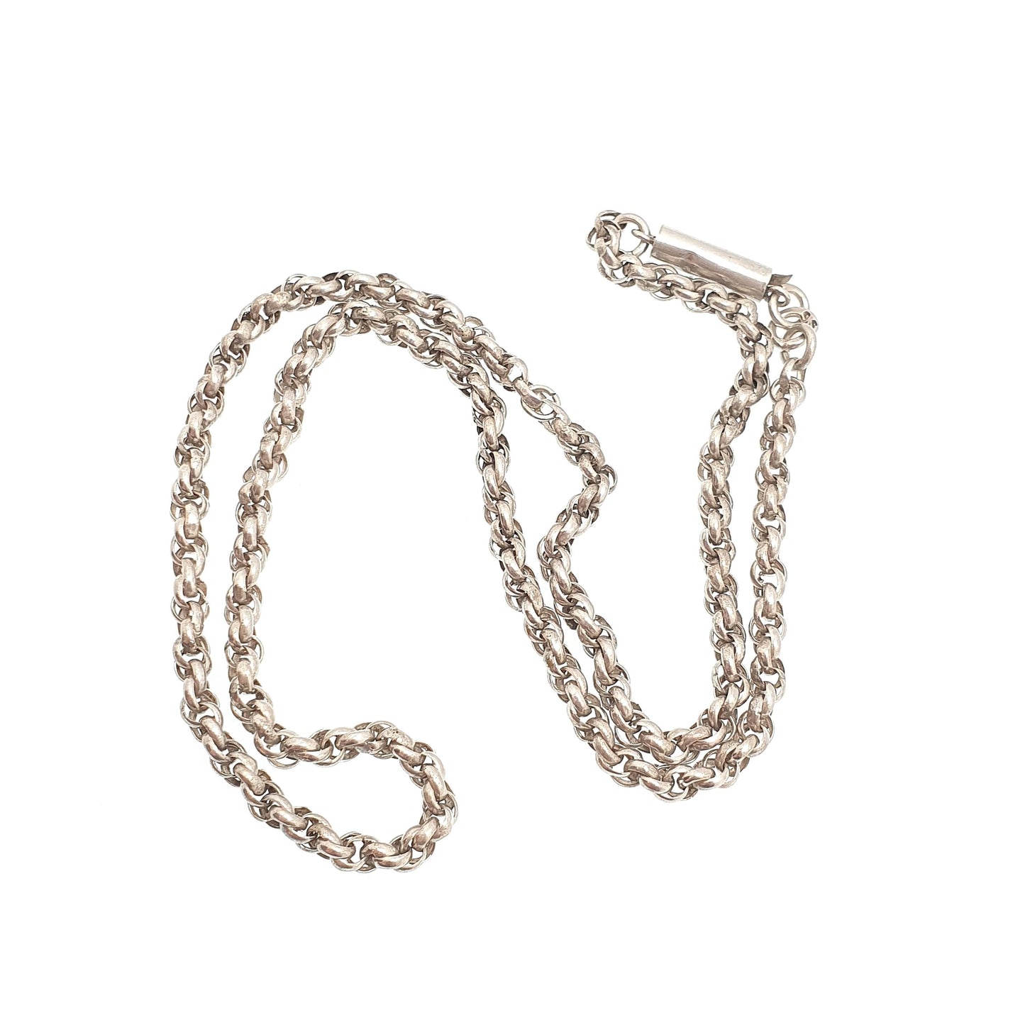 Antique Victorian Sterling Silver Rope Link Chain Necklace 48cm 18.9" 9.52g Helix Twisted Woven 1800s Vintage Mens Womens Jewelry Jewelry