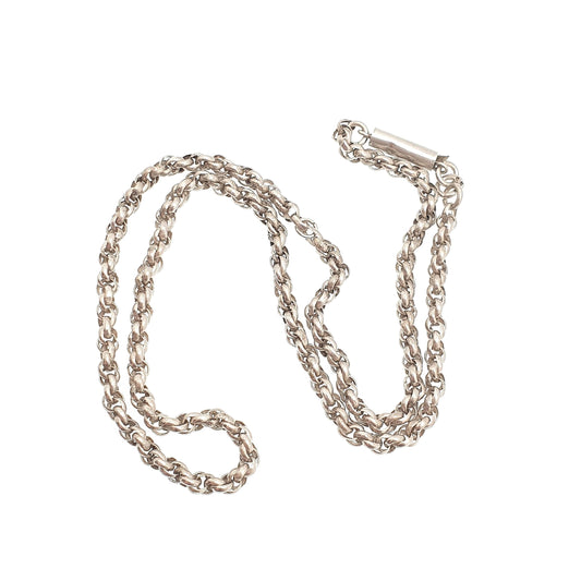 Antique Victorian Sterling Silver Rope Link Chain Necklace 48cm 18.9" 9.52g Helix Twisted Woven 1800s Vintage Mens Womens Jewelry Jewelry