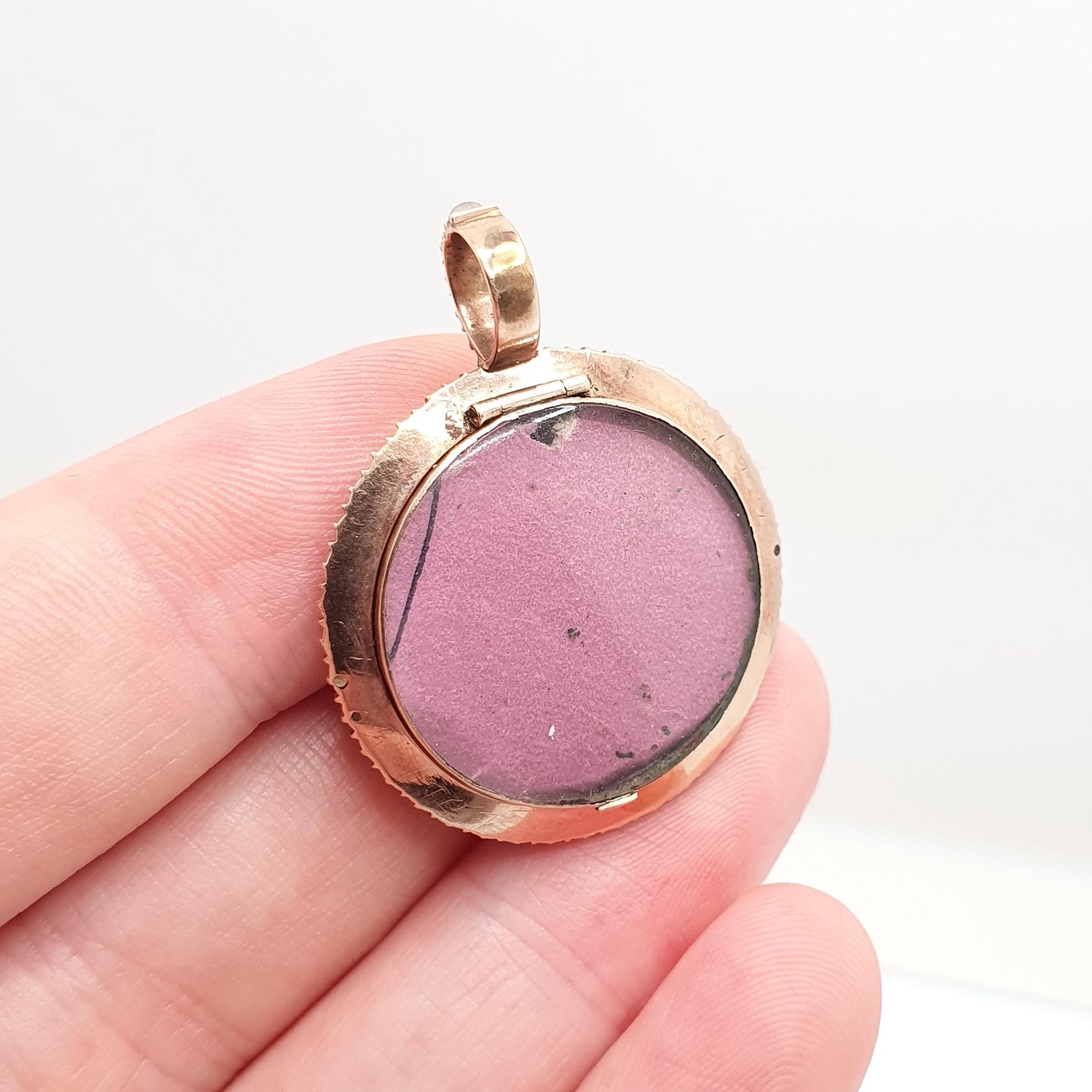 Antique 14k 14kt Gold Ruby Locket Seed Pearl Blue Enamel Victorian Solid Rose Gold 585 Round Circle Vintage Jewelry Jewellery