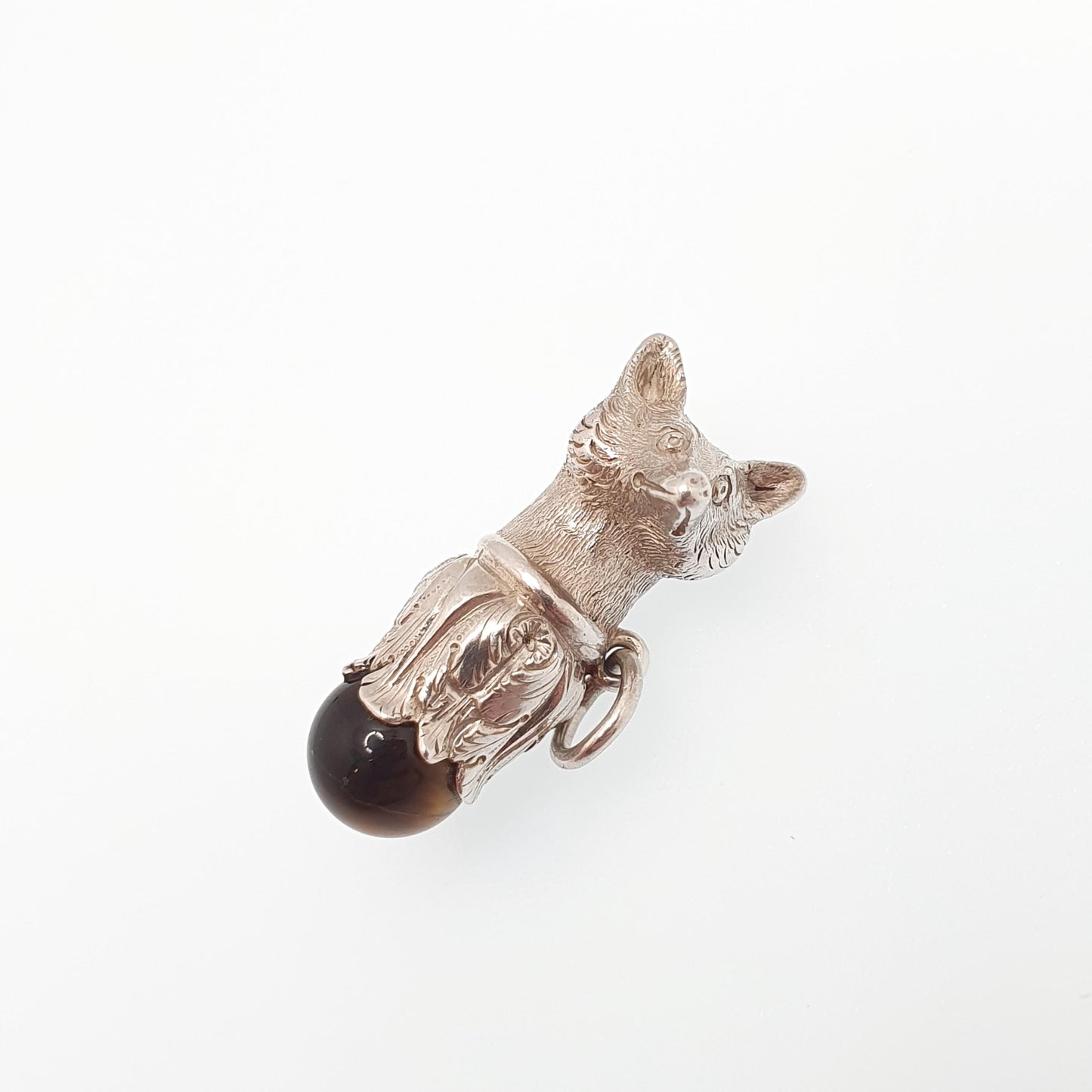 Antique Solid Silver Fox Fob Pendant Victorian Tiger Eye Necklace Bracelet Charm Animal Hunting Vintage Jewelry Jewellery