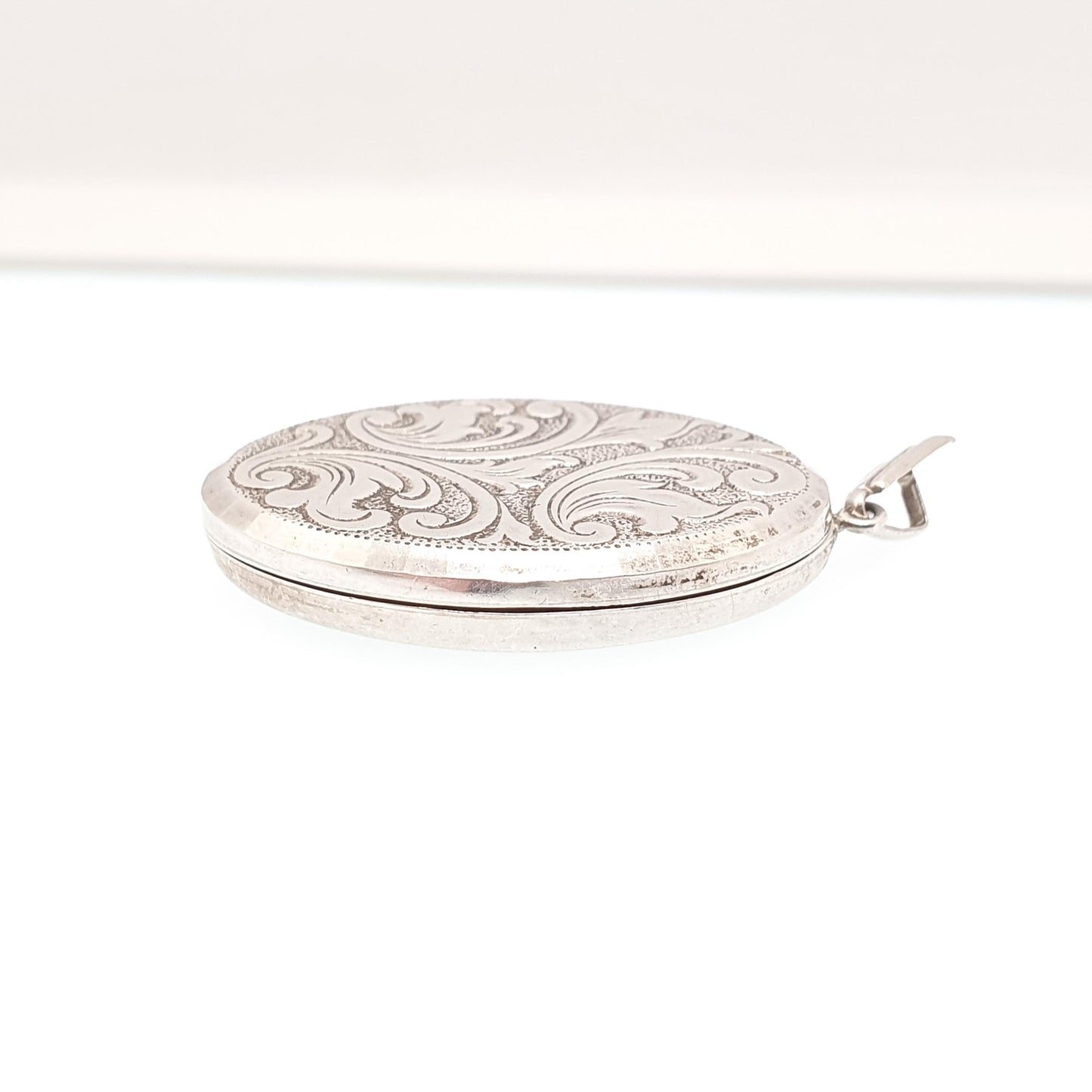 Vintage GEORG JENSEN Sterling Silver Locket Oval Scroll Embossed Necklace Pendant Hallmark Cute Picture Photo Womens Jewelry Jewellery Retro