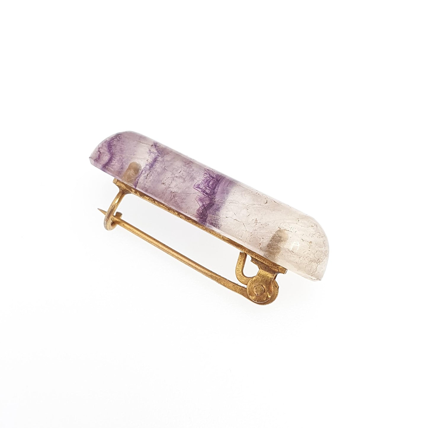 Antique Victorian Blue John Brooch Bar Pin Gold Gilt Genuine Real Bleu Jaune Vintage Womens Jewelry