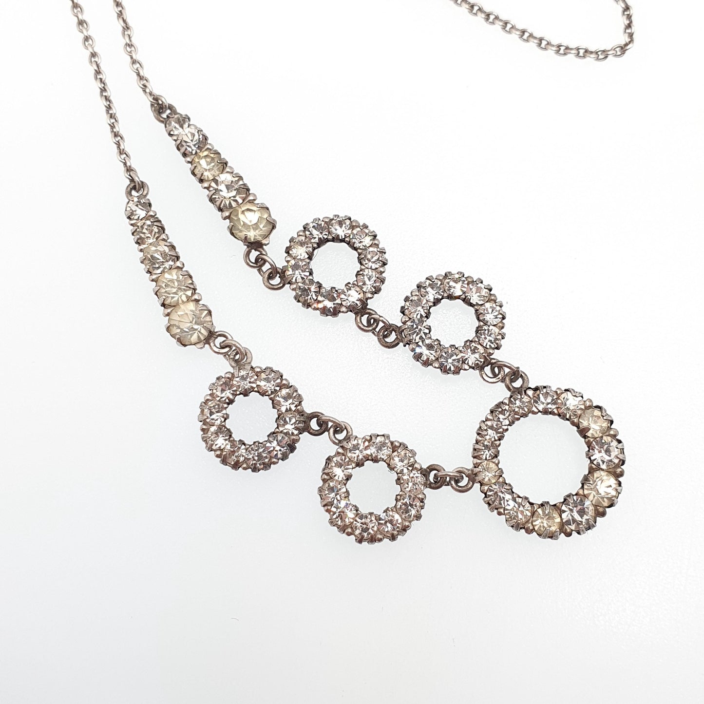 Antique Sterling Silver Diamond Paste Necklace Art Deco Polo Donut Pendant 1920s Vintage Chain Link Womens Jewellery Jewelry