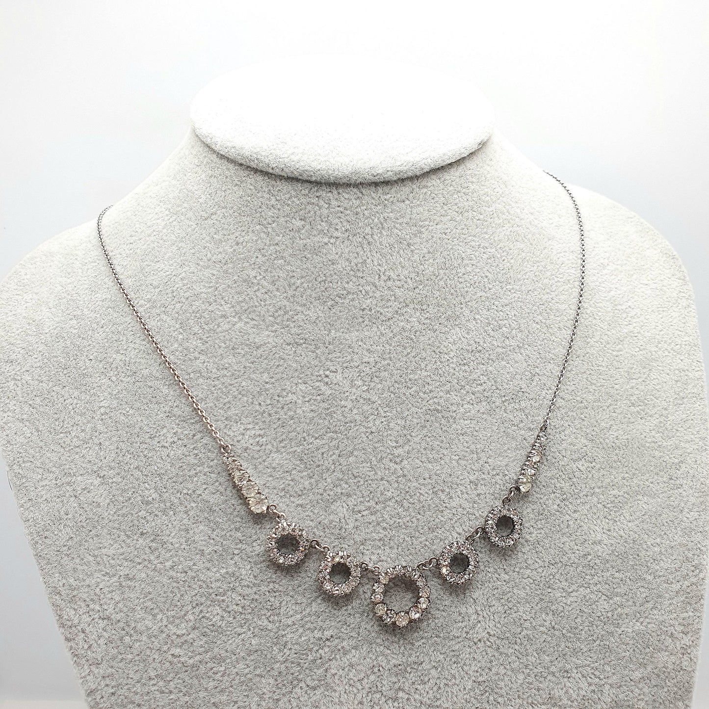 Antique Sterling Silver Diamond Paste Necklace Art Deco Polo Donut Pendant 1920s Vintage Chain Link Womens Jewellery Jewelry