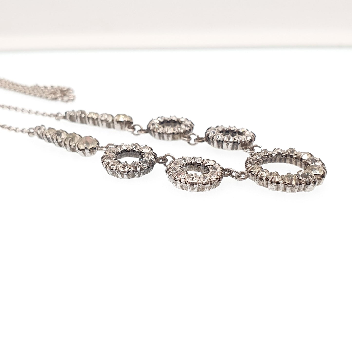 Antique Sterling Silver Diamond Paste Necklace Art Deco Polo Donut Pendant 1920s Vintage Chain Link Womens Jewellery Jewelry