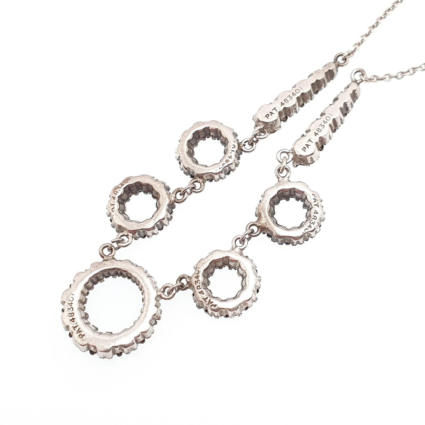 Antique Sterling Silver Diamond Paste Necklace Art Deco Polo Donut Pendant 1920s Vintage Chain Link Womens Jewellery Jewelry