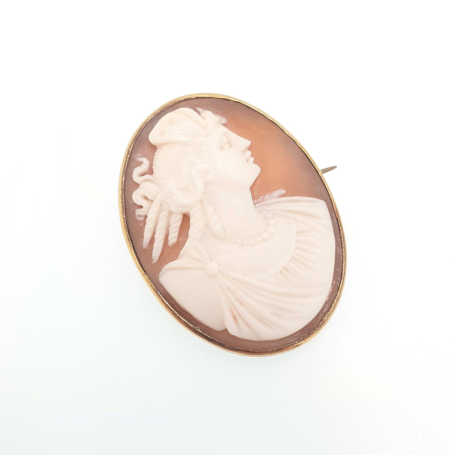 Antique Victorian Cameo Brooch Pendant Rolled Gold Filled Engraved Border Large Big Pin Hand Carved Shell Vintage Jewelry Jewellery