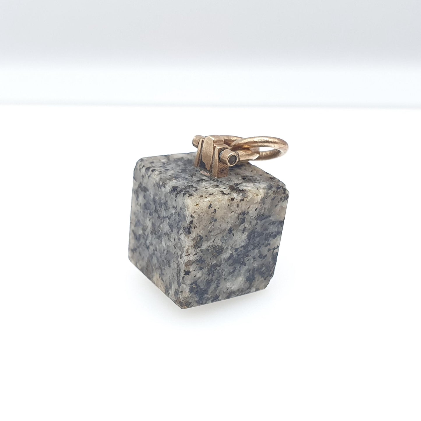 Antique 9ct 9k Gold Aberdeenshire Granite Pendant Fob Necklace Square Cube Grey Scottish Charm Hardstone Jewelry Jewellery