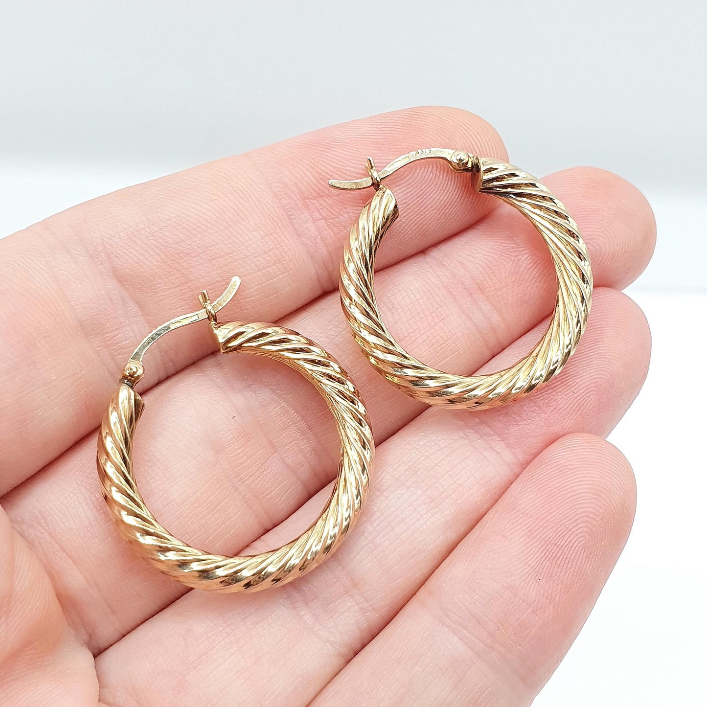 Vintage 9ct 9k Gold Large Hoop Earrings Full Rope Twist Big Solid 375 9kt Carat Dangle Hanging Womens Jewelry Jewellery