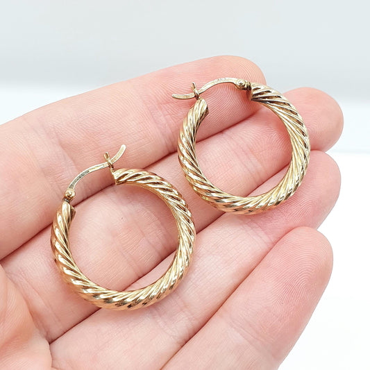 Vintage 9ct 9k Gold Large Hoop Earrings Full Rope Twist Big Solid 375 9kt Carat Dangle Hanging Womens Jewelry Jewellery