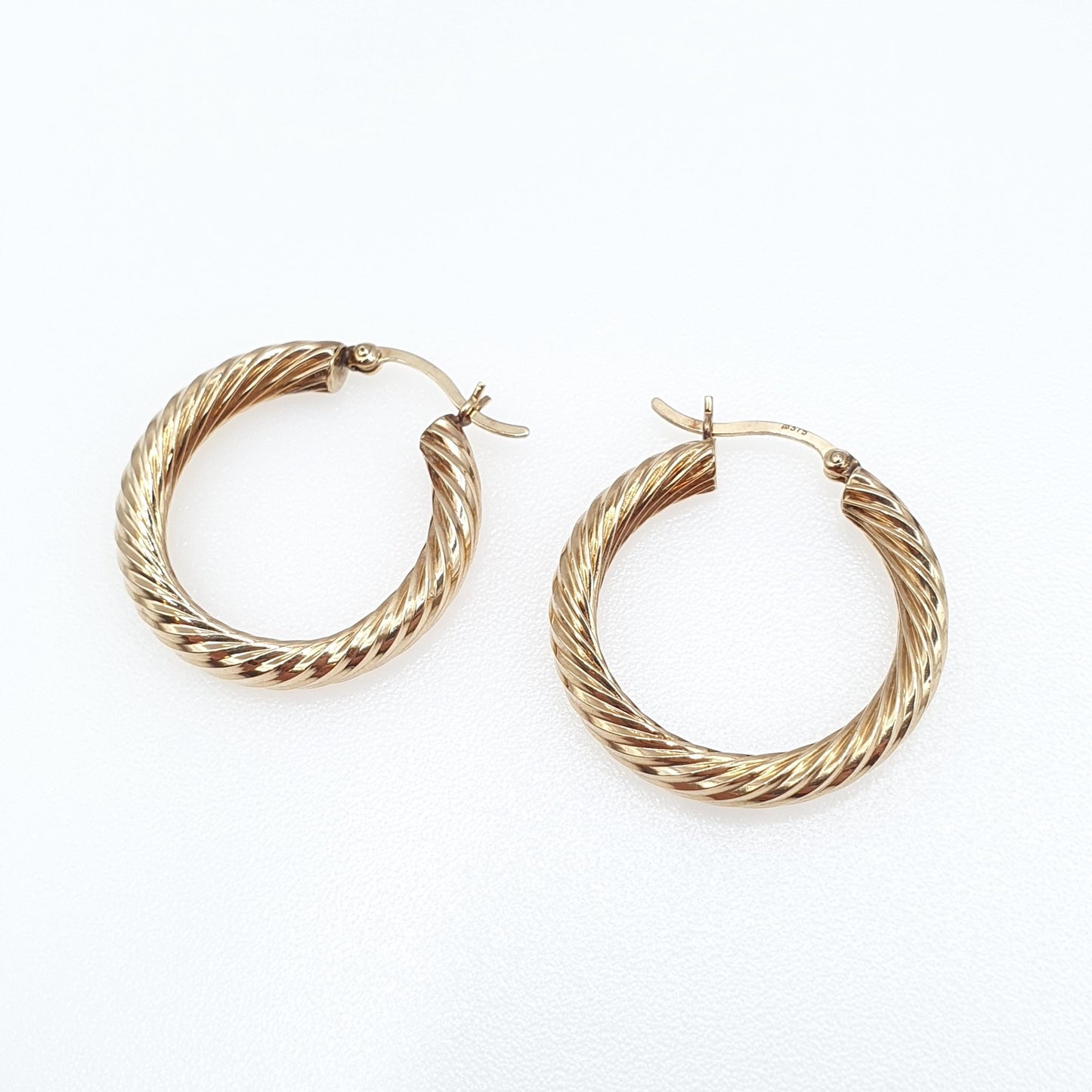 Vintage 9ct 9k Gold Large Hoop Earrings Full Rope Twist Big Solid 375 9kt Carat Dangle Hanging Womens Jewelry Jewellery