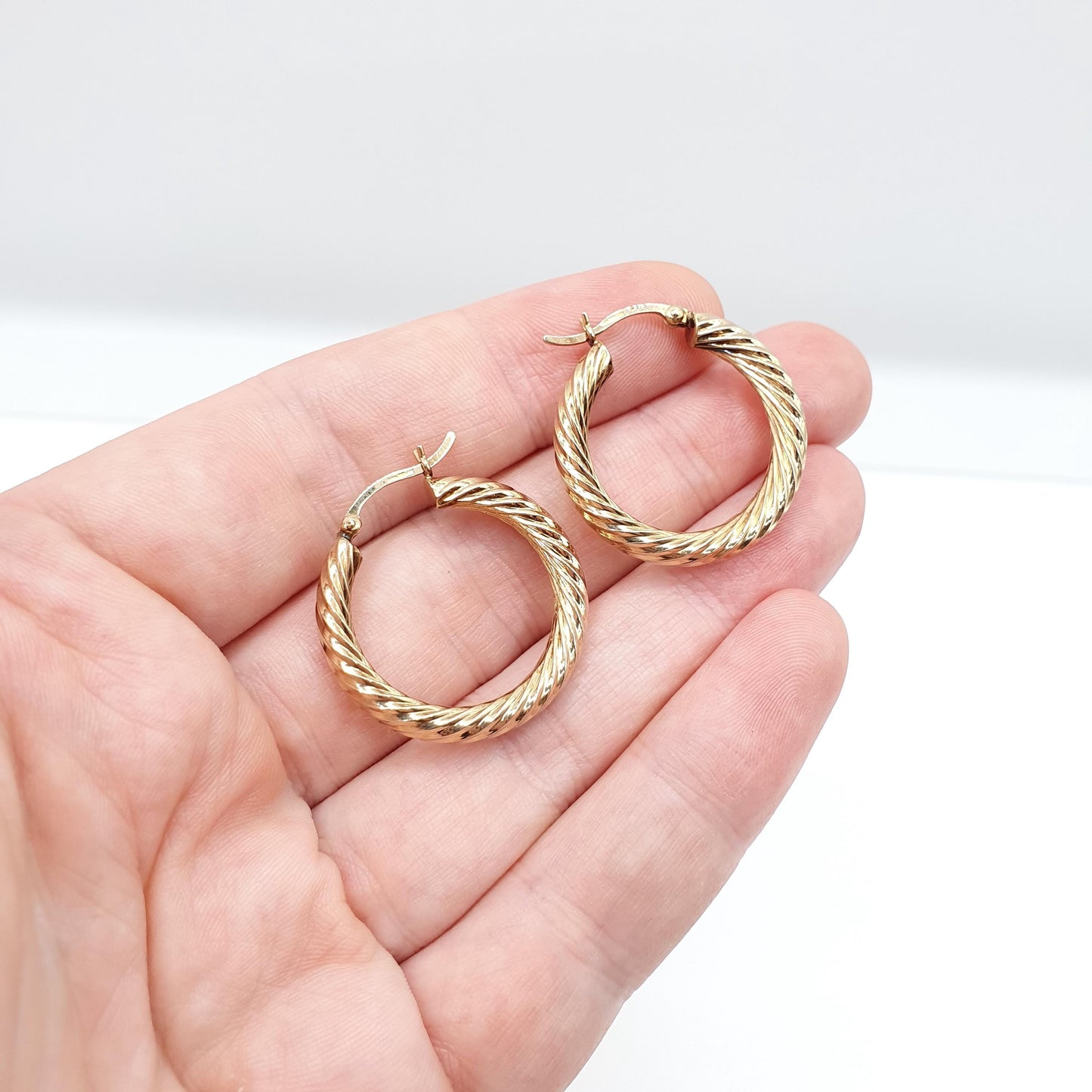 Vintage 9ct 9k Gold Large Hoop Earrings Full Rope Twist Big Solid 375 9kt Carat Dangle Hanging Womens Jewelry Jewellery