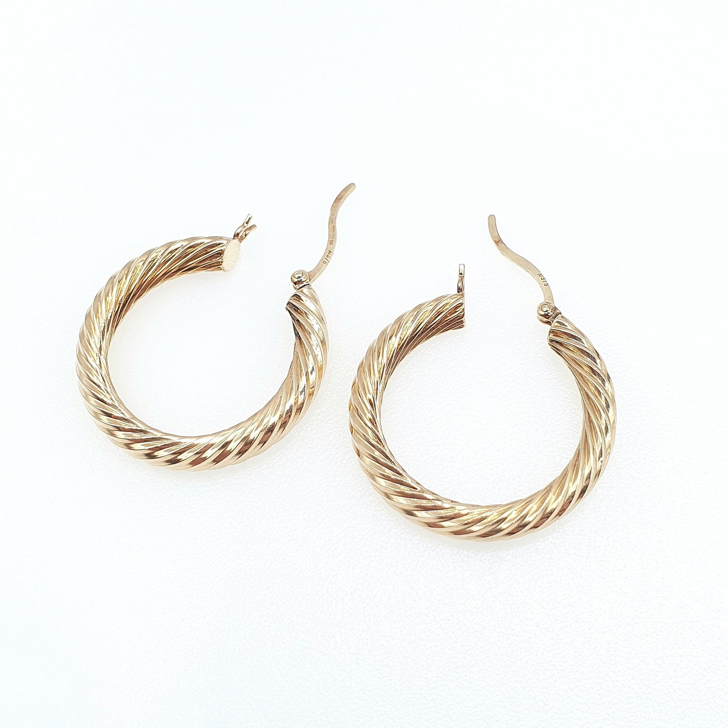 Vintage 9ct 9k Gold Large Hoop Earrings Full Rope Twist Big Solid 375 9kt Carat Dangle Hanging Womens Jewelry Jewellery