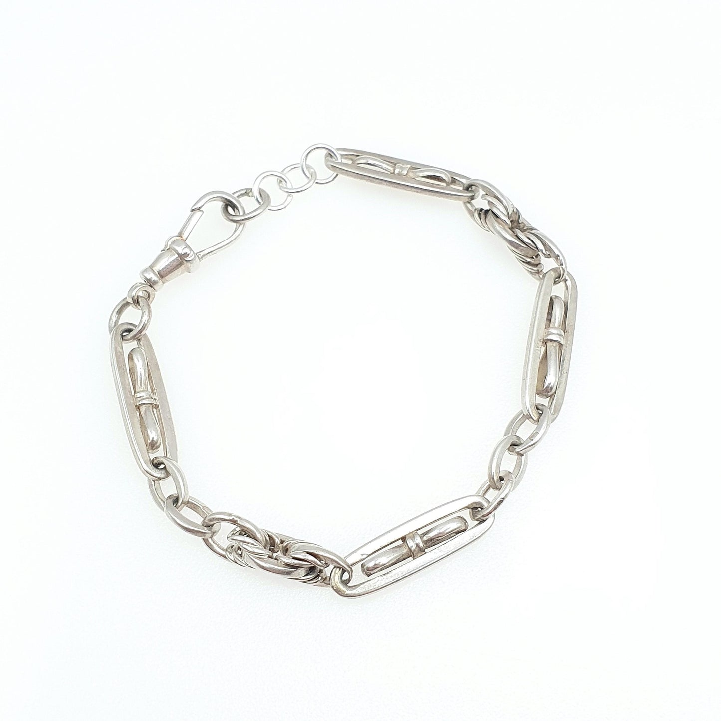 Antique Sterling Silver Albert Chain Bracelet Fancy Knot Link Victorian 12.65g 18.5cm Dog Clip Art Nouveau Jewelry Jewellery Womens