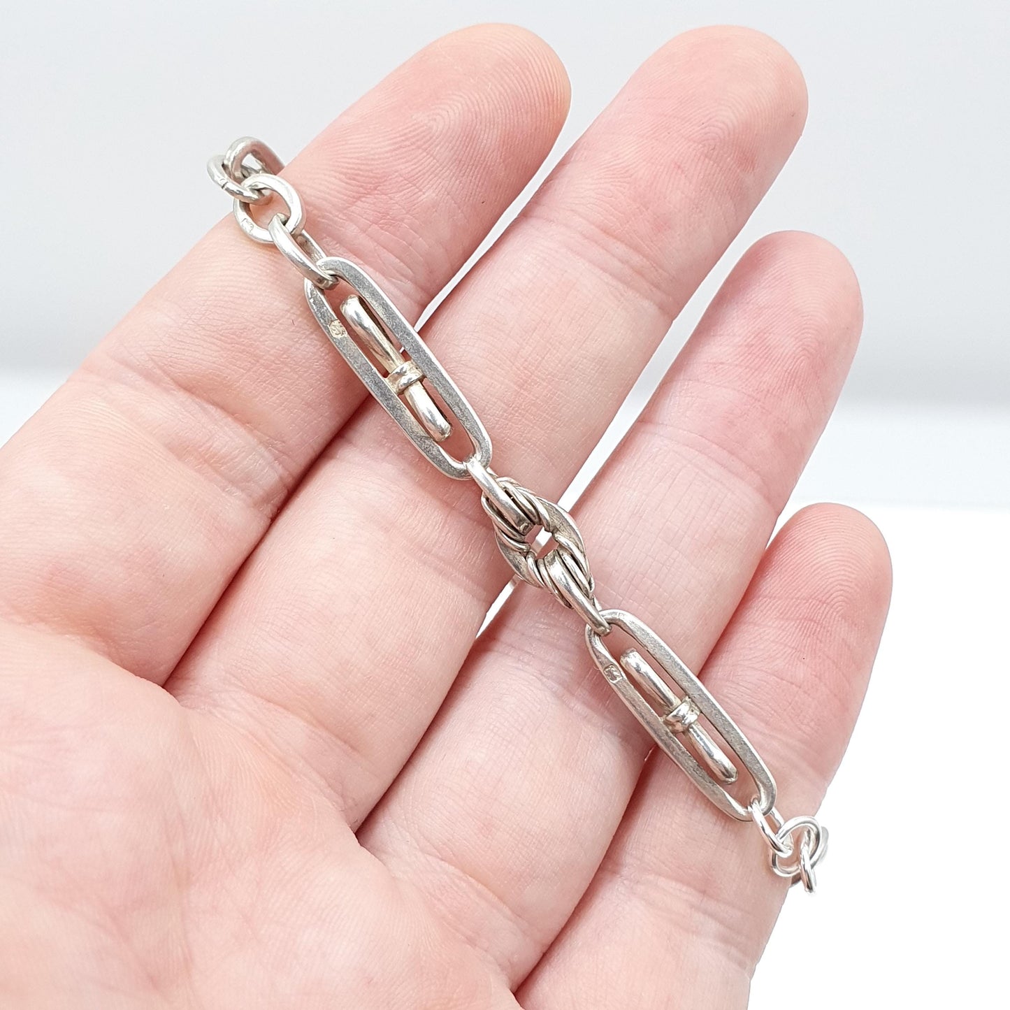 Antique Sterling Silver Albert Chain Bracelet Fancy Knot Link Victorian 12.65g 18.5cm Dog Clip Art Nouveau Jewelry Jewellery Womens