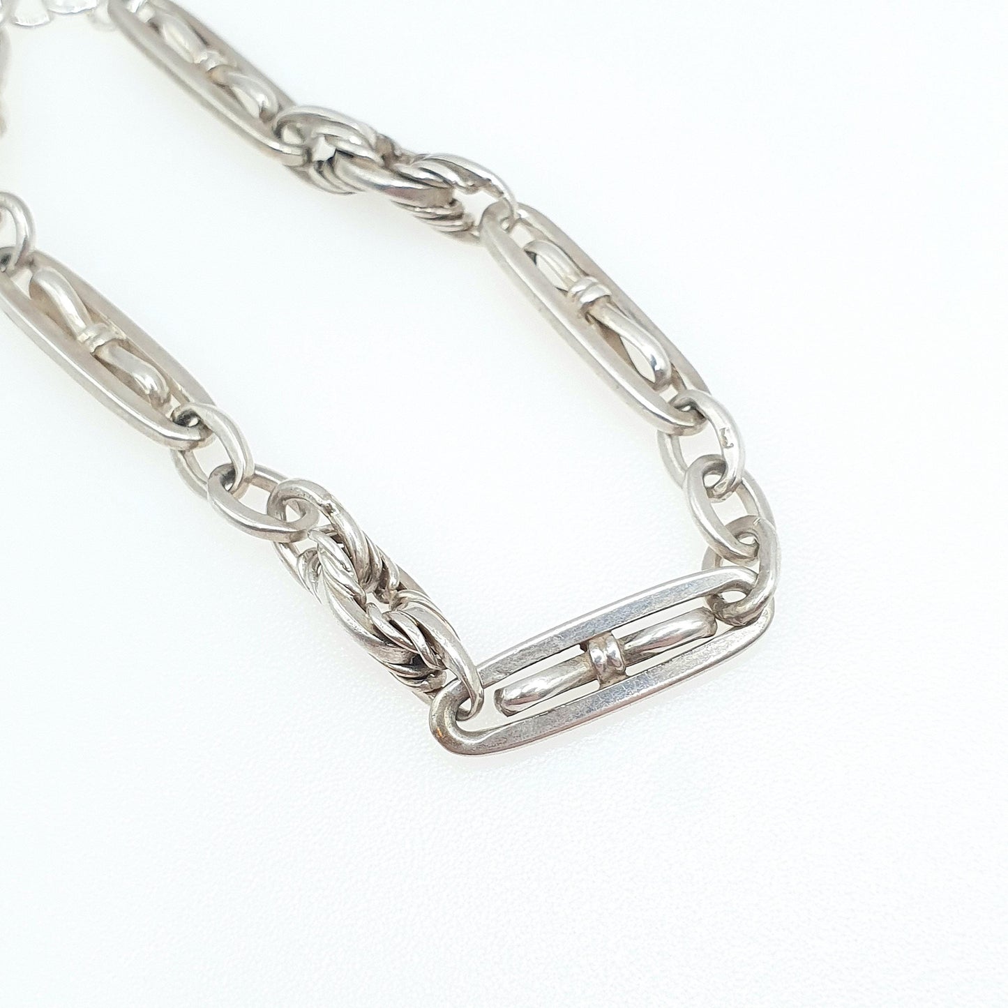 Antique Sterling Silver Albert Chain Bracelet Fancy Knot Link Victorian 12.65g 18.5cm Dog Clip Art Nouveau Jewelry Jewellery Womens