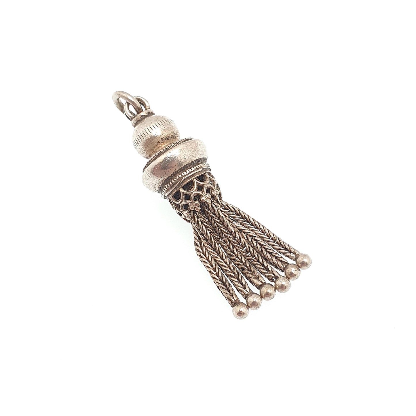 Antique Solid Silver Tassel Fob Victorian Necklace Pendant Bracelet Charm 1800s Genuine Albert Albertina Chain Vintage Womens Jewelry
