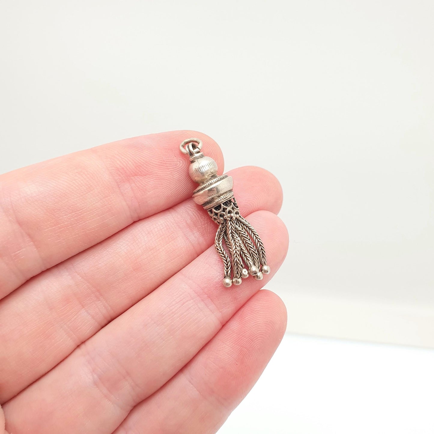 Antique Solid Silver Tassel Fob Victorian Necklace Pendant Bracelet Charm 1800s Genuine Albert Albertina Chain Vintage Womens Jewelry