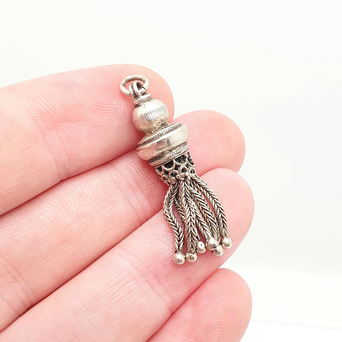 Antique Solid Silver Tassel Fob Victorian Necklace Pendant Bracelet Charm 1800s Genuine Albert Albertina Chain Vintage Womens Jewelry