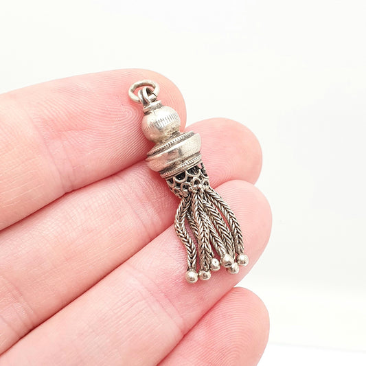 Antique Solid Silver Tassel Fob Victorian Necklace Pendant Bracelet Charm 1800s Genuine Albert Albertina Chain Vintage Womens Jewelry