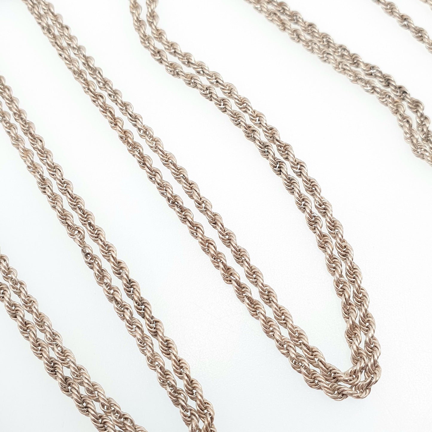 Antique Victorian Muff Chain Sterling Silver Necklace Dog Clip 146cm 21.63g Rope Link Vintage