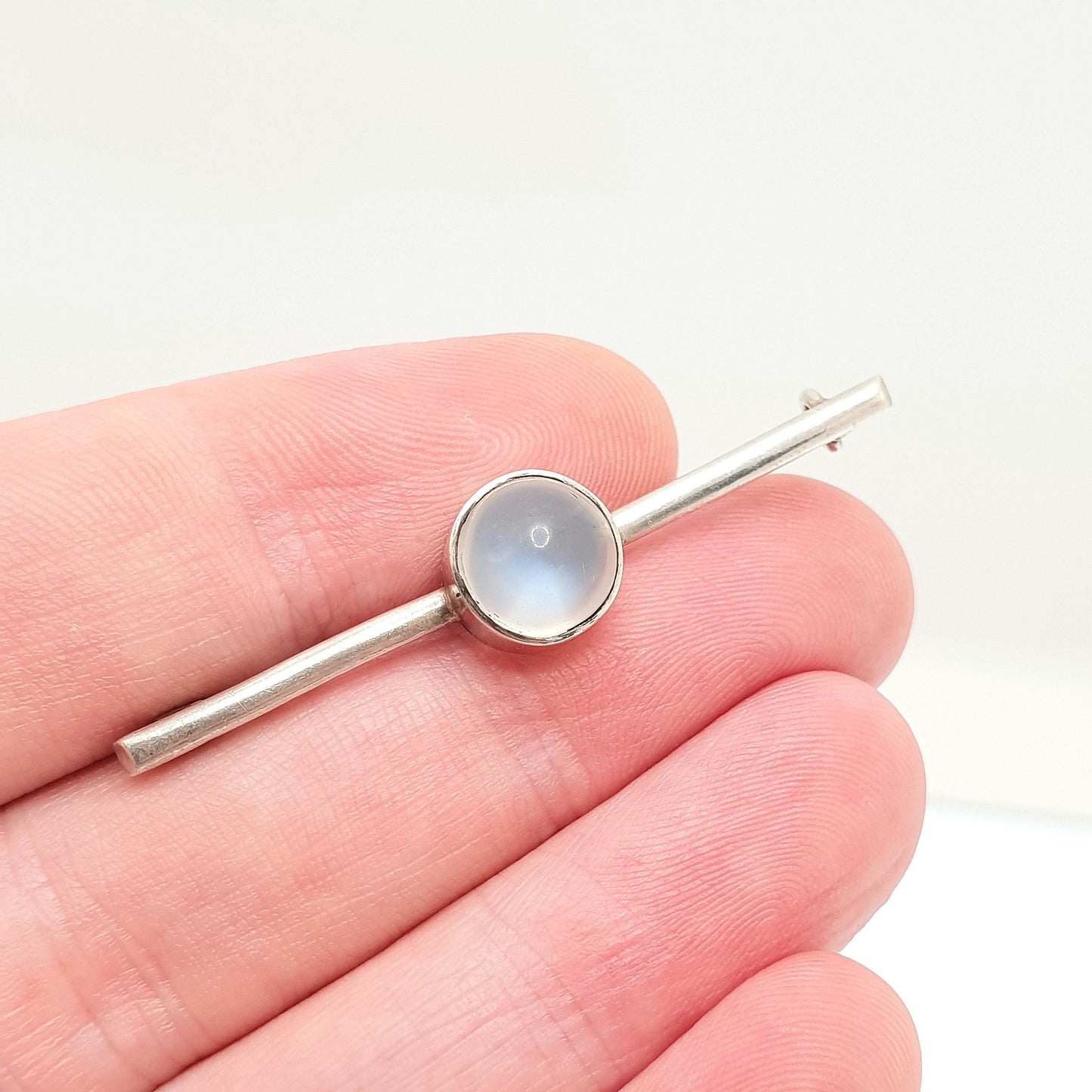 Antique Moonstone Brooch Solid Silver Victorian Vintage Bar Pin Cabochon Blue Adularescence Womens Jewelry Jewellery