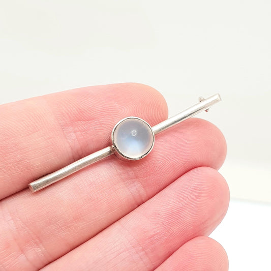 Antique Moonstone Brooch Solid Silver Victorian Vintage Bar Pin Cabochon Blue Adularescence Womens Jewelry Jewellery