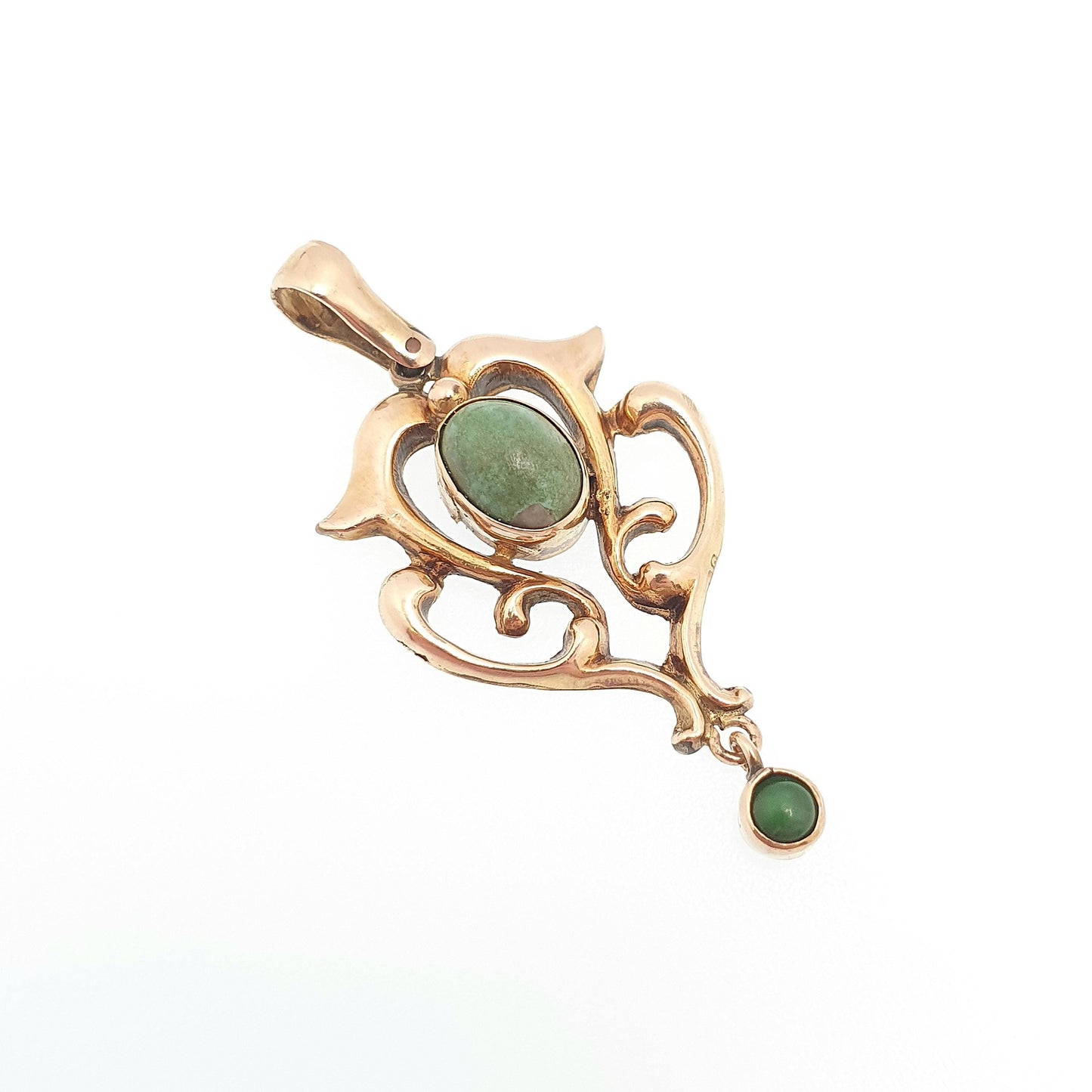 Antique 9ct 9k Gold Turquoise Pendant Art Nouveau Necklace Natural Gemstone Solid 375 Vintage Womens Jewellery Jewelry