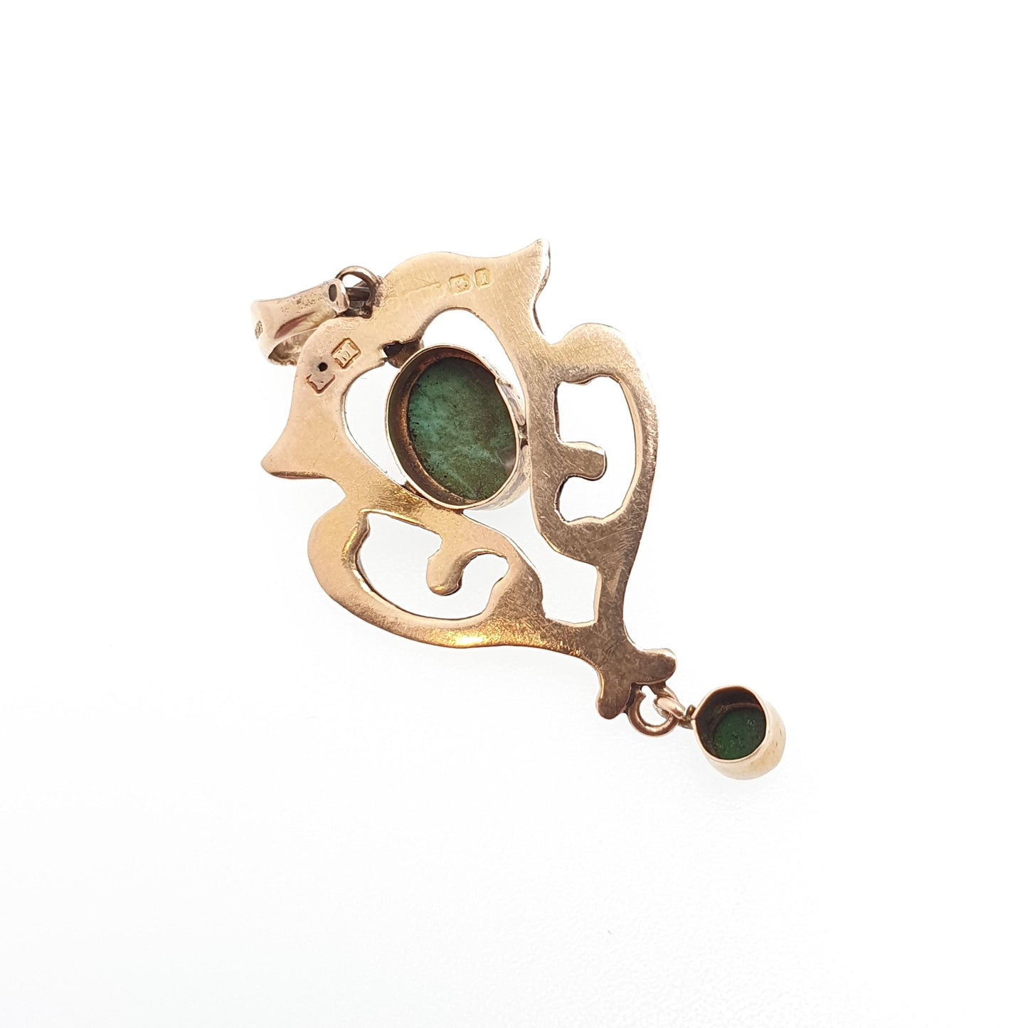 Antique 9ct 9k Gold Turquoise Pendant Art Nouveau Necklace Natural Gemstone Solid 375 Vintage Womens Jewellery Jewelry