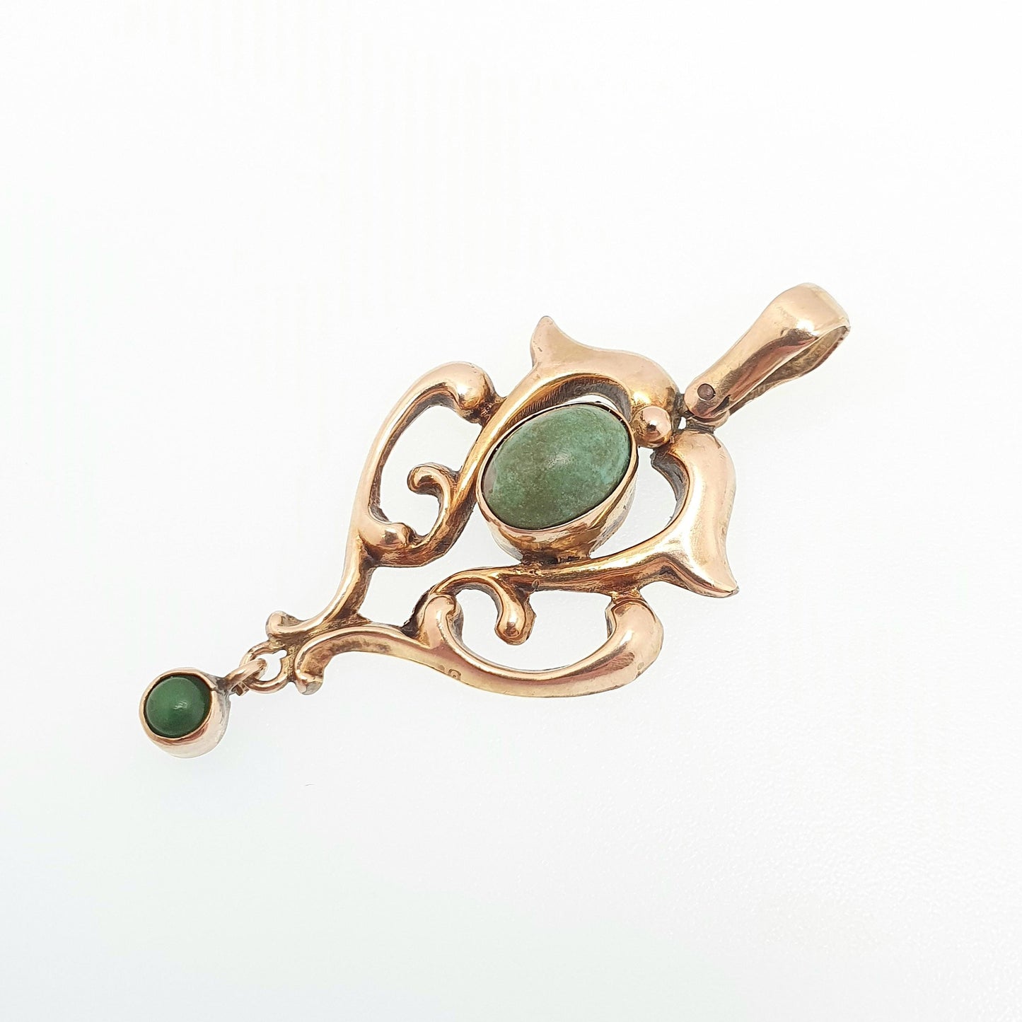 Antique 9ct 9k Gold Turquoise Pendant Art Nouveau Necklace Natural Gemstone Solid 375 Vintage Womens Jewellery Jewelry