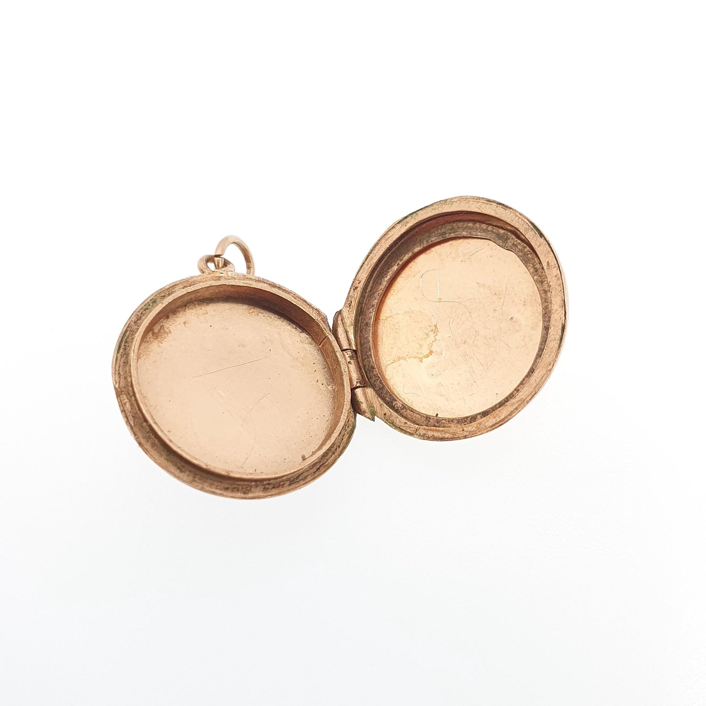 Antique 9ct 9k Gold Locket Pendant Round Art Deco Geometric Pattern Solid 375 Back & Front Small Circle Photo Vintage Necklace