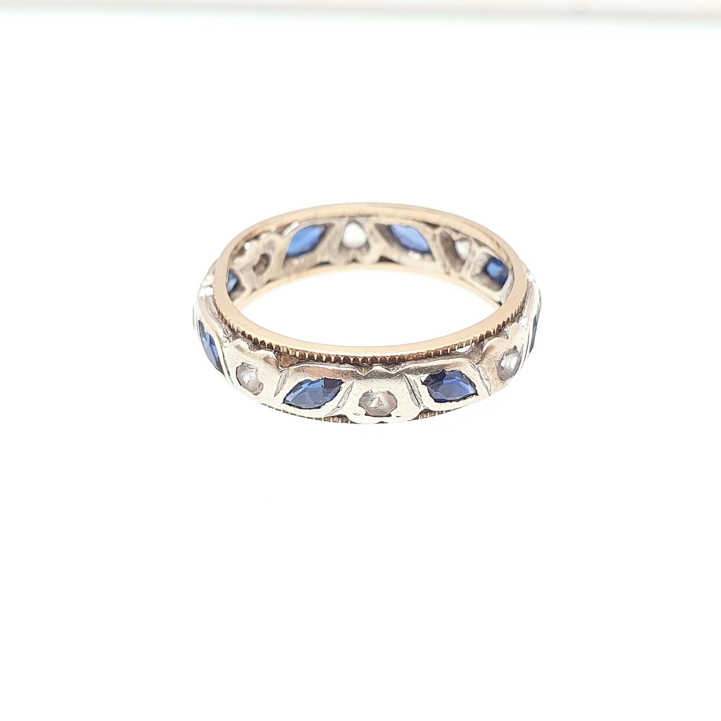 Vintage 9ct Gold Sapphire Eternity Ring White Spinel Marquise Cut Full Band Gemstone Solid 9k 375 Womens Jewelry Jewellery