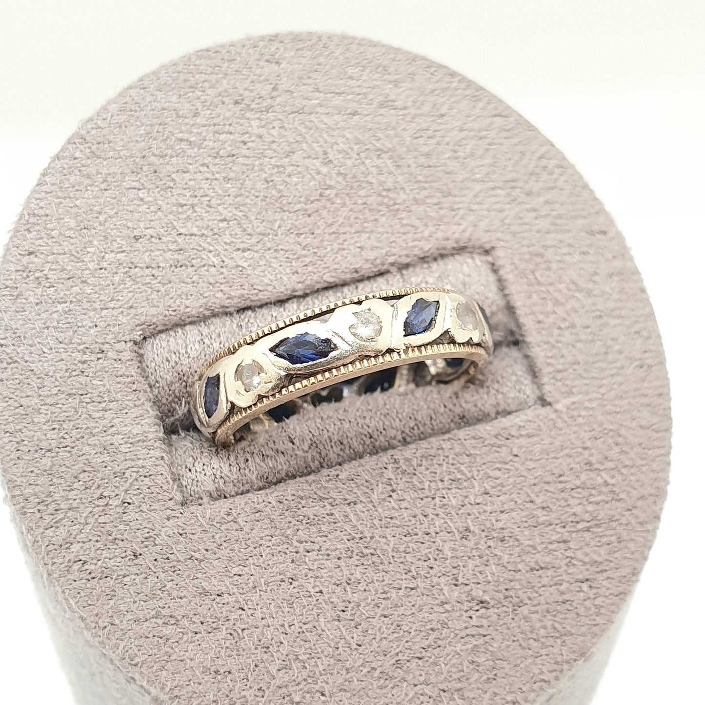 Vintage 9ct Gold Sapphire Eternity Ring White Spinel Marquise Cut Full Band Gemstone Solid 9k 375 Womens Jewelry Jewellery