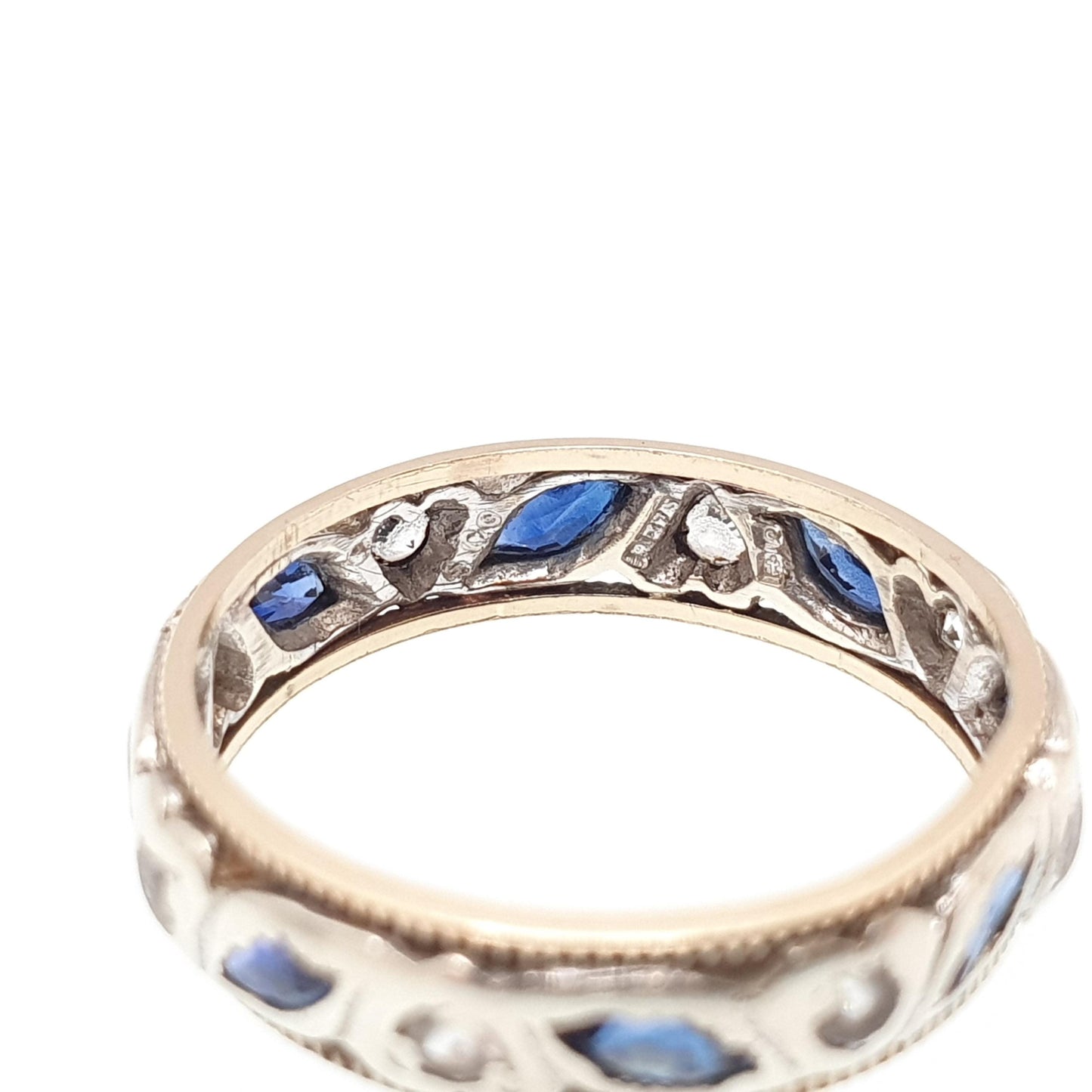 Vintage 9ct Gold Sapphire Eternity Ring White Spinel Marquise Cut Full Band Gemstone Solid 9k 375 Womens Jewelry Jewellery