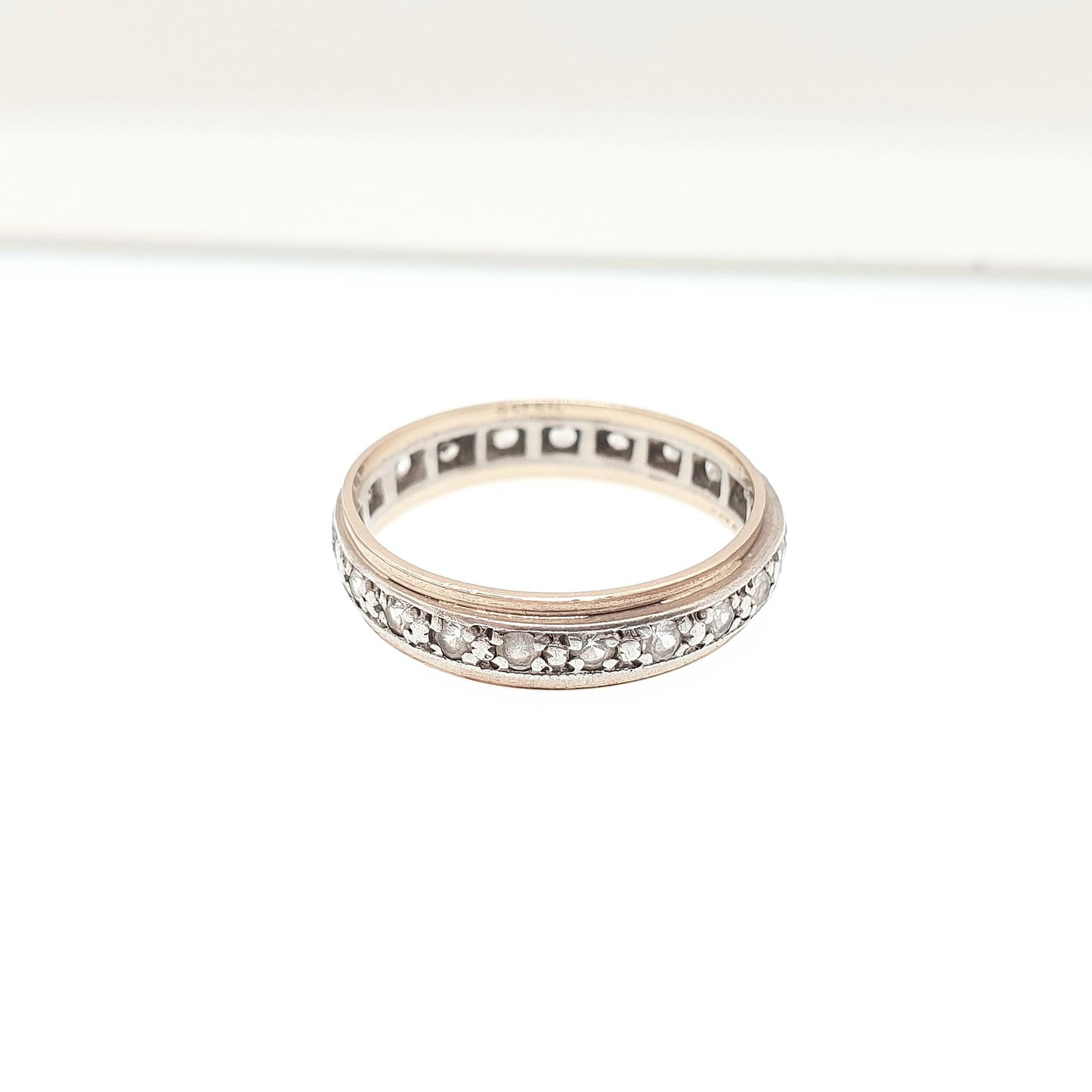 Antique 9ct 9k Gold Eternity Ring Diamond White Spinel Sterling Silver Band Solid 9kt Gold Art Deco Vintage 1920s Womens Jewelry Jewellery