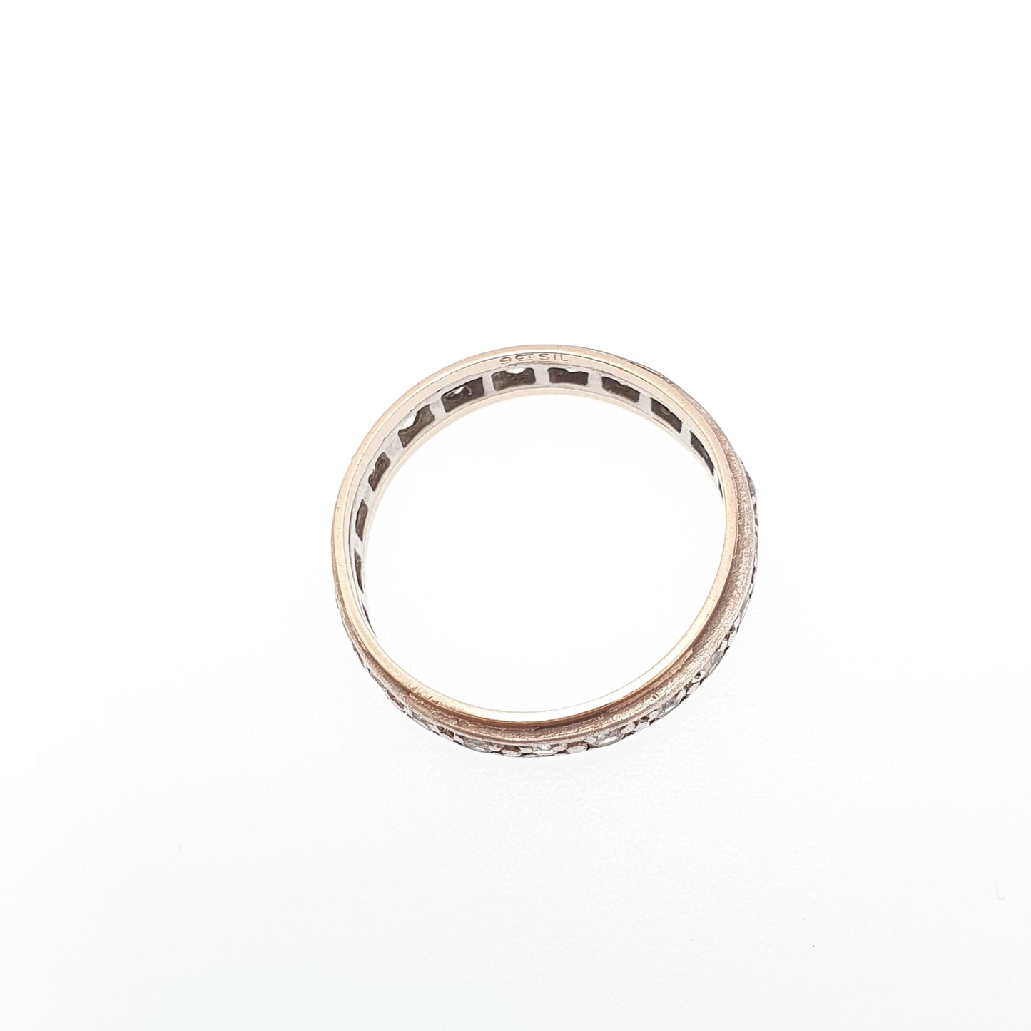 Antique 9ct 9k Gold Eternity Ring Diamond White Spinel Sterling Silver Band Solid 9kt Gold Art Deco Vintage 1920s Womens Jewelry Jewellery