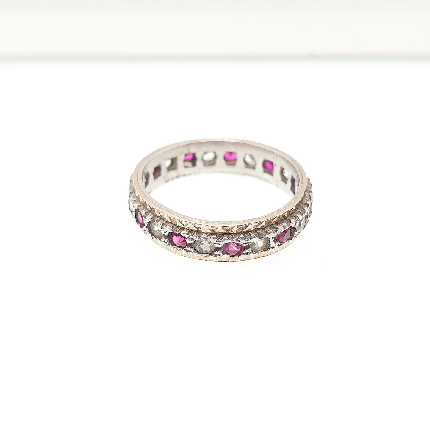 Antique Eternity Ring 9ct Gold Ruby Spinel Solid 9k 375 & Silver 1920s Fine Rare Full Estate Red Gemstone Womens Jewellery Jewelry