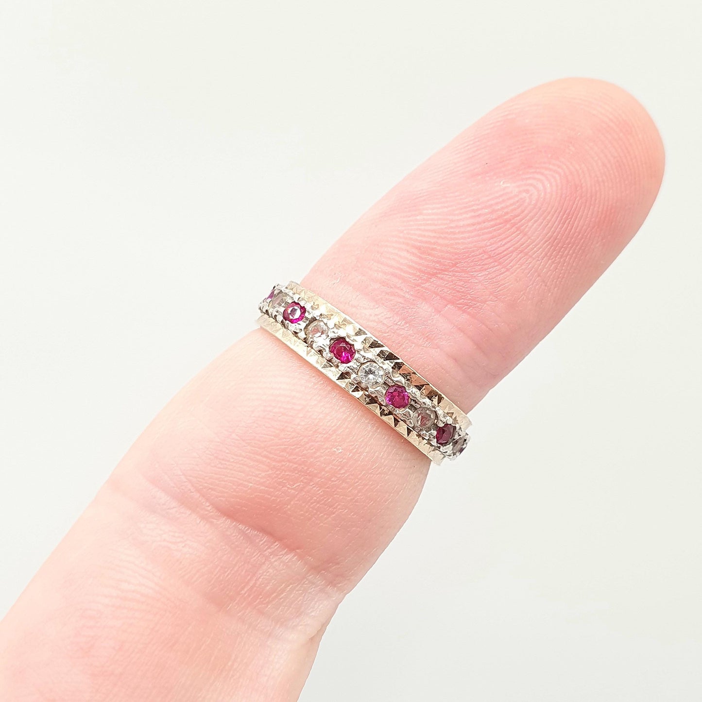Antique Eternity Ring 9ct Gold Ruby Spinel Solid 9k 375 & Silver 1920s Fine Rare Full Estate Red Gemstone Womens Jewellery Jewelry