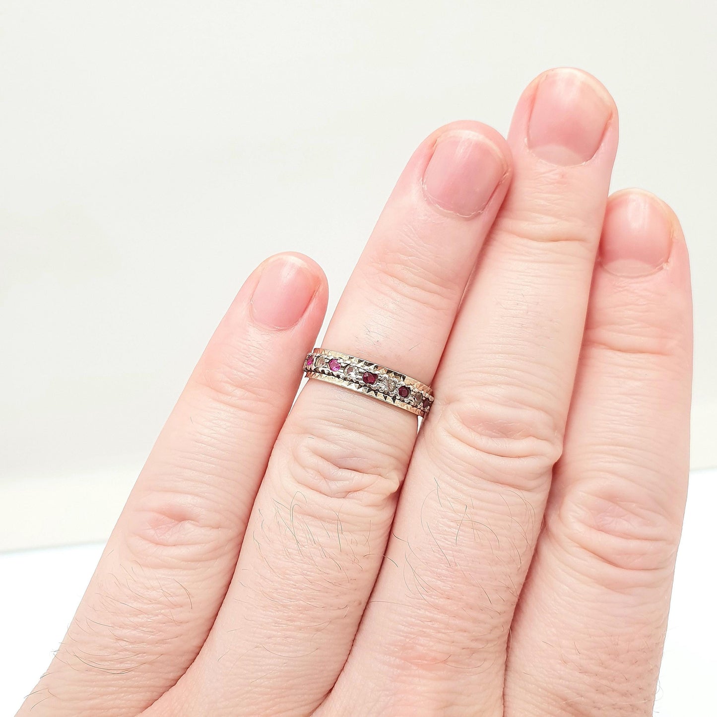 Antique Eternity Ring 9ct Gold Ruby Spinel Solid 9k 375 & Silver 1920s Fine Rare Full Estate Red Gemstone Womens Jewellery Jewelry