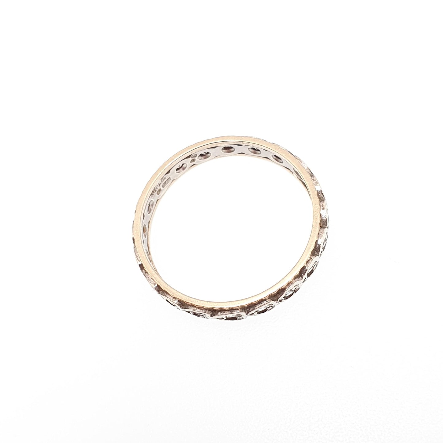 Vintage Solid 9ct Gold Full Eternity Ring Heart Border White Spinel 9k 375 Band Sparkly Diamond Style Stacker Stacking Jewelry Jewellery