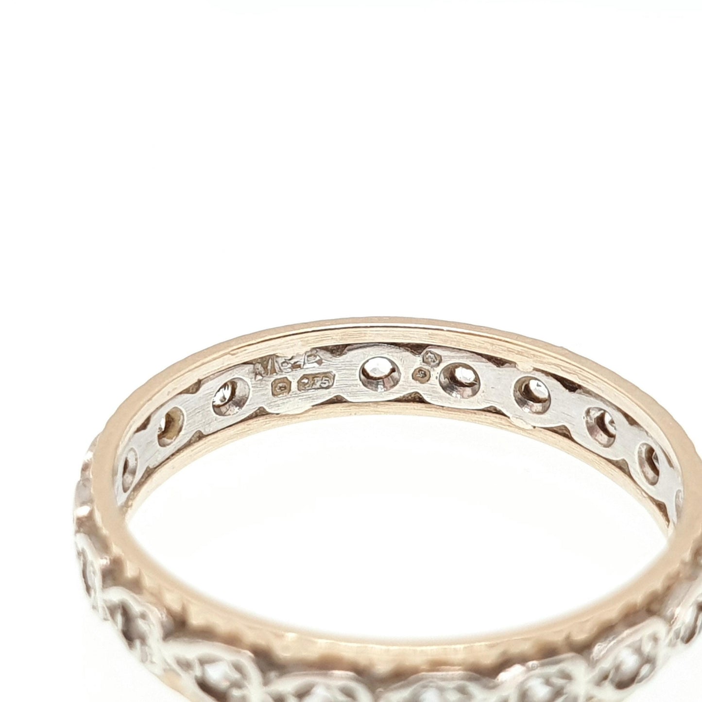 Vintage Solid 9ct Gold Full Eternity Ring Heart Border White Spinel 9k 375 Band Sparkly Diamond Style Stacker Stacking Jewelry Jewellery