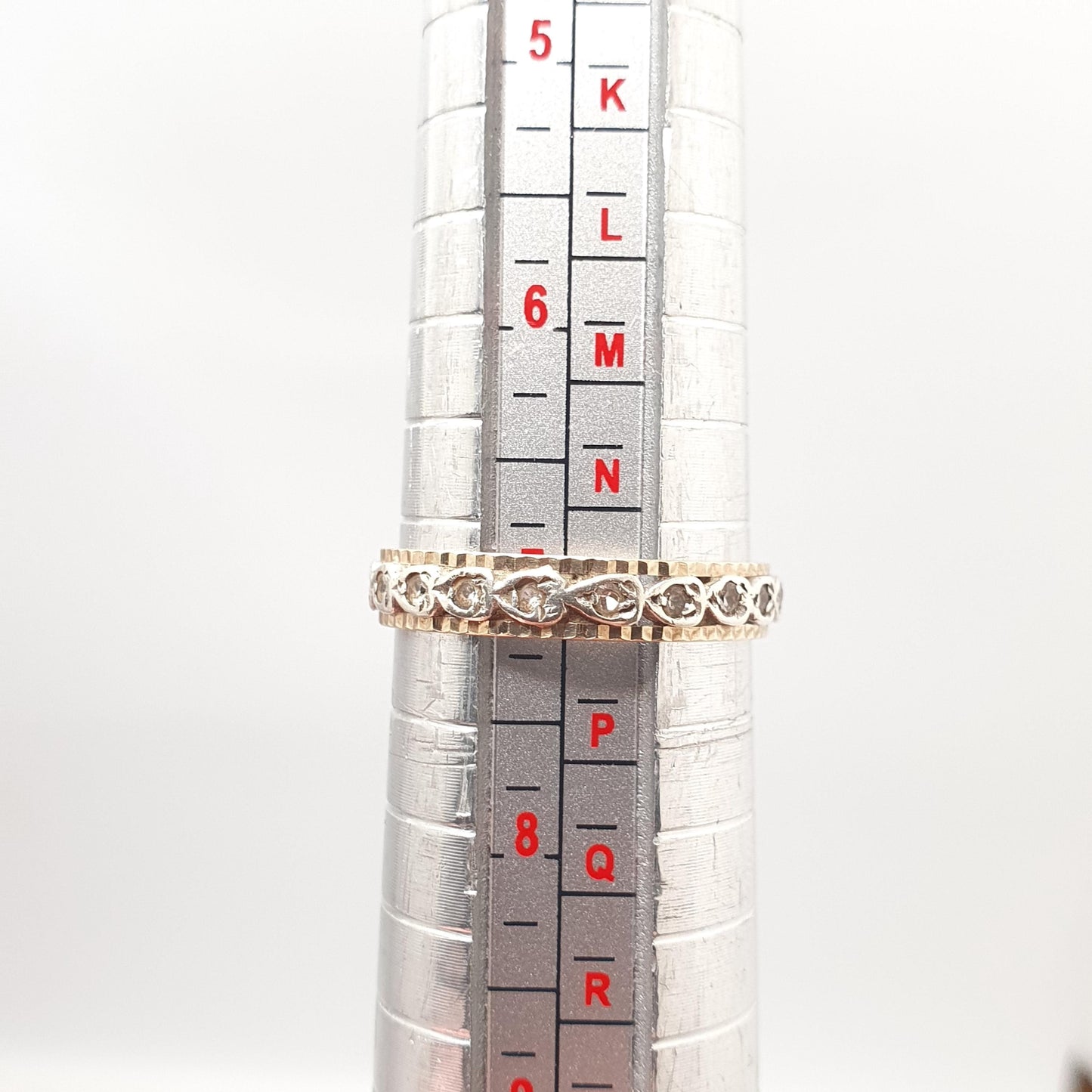 Vintage Solid 9ct Gold Full Eternity Ring Heart Border White Spinel 9k 375 Band Sparkly Diamond Style Stacker Stacking Jewelry Jewellery
