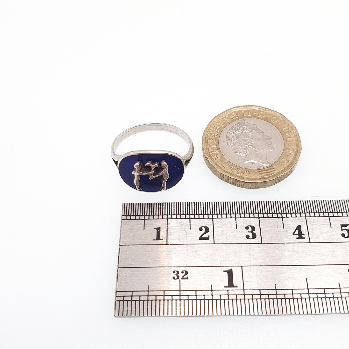 Antique Solid Silver Gemini Signet Ring The Twins Blue Enamel Zodiac Horoscope Vintage Star Sign Jewelry
