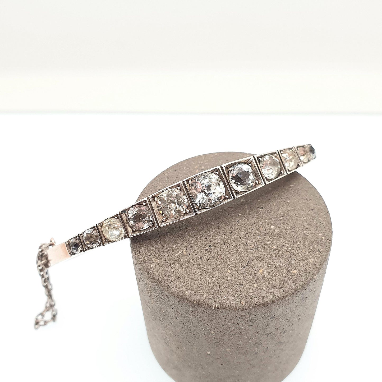 Antique Victorian Solid Silver Diamond Paste Bangle Bracelet 9ct Rose Gold Georgina Style Old Cut Pastes