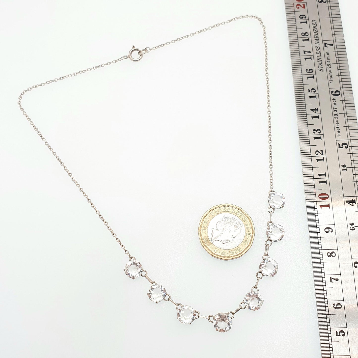 Antique Art Deco Solid Silver Diamond Paste Necklace Riviera Style 41cm 5.48g Vintage Sparkly Pastes Womens Jewelry Jewellery